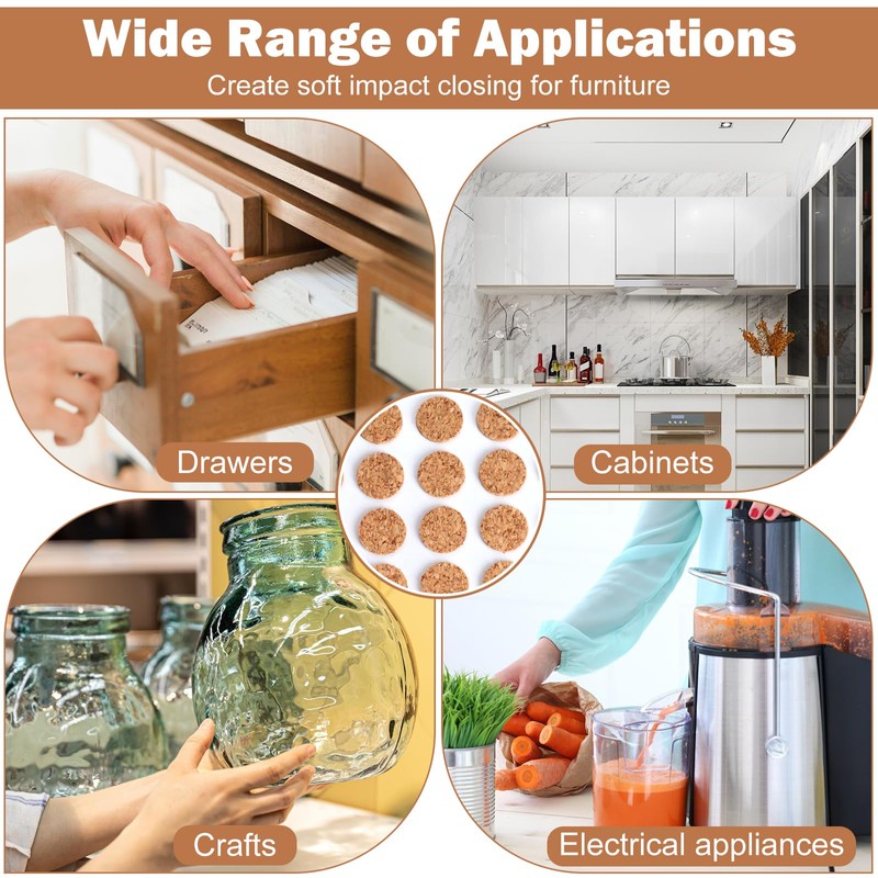 2000 Pcs 3/8 Inch Self Adhesive Cork Pads Cabinet Door