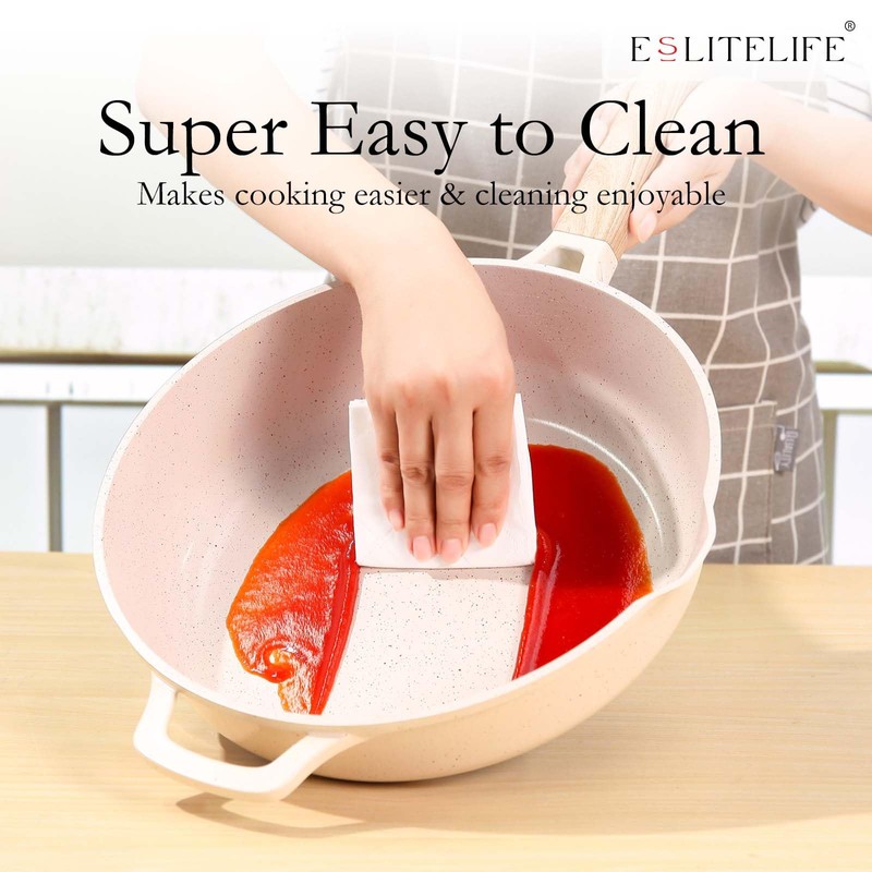 ESLITE LIFE Nonstick Cookware Sets, 7 Pcs Ceramic Coating Pots