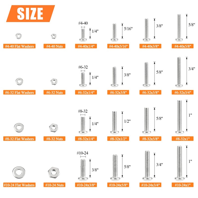 HELIFOUNER 720 Pieces #4-40#6-32#8-32#10-24 Phillips Pan Head Machine Screws Nuts