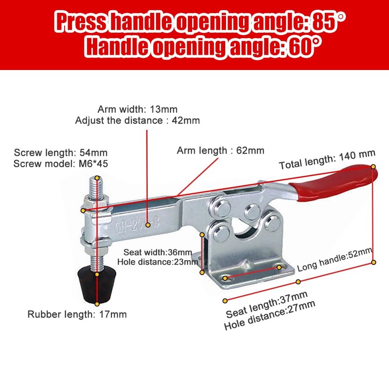 4 Pack Hand Tool Toggle Clamp 201B 198lbs Antislip Red
