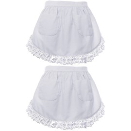 TopTie 2 PCS Waist Aprons with Pockets for Women, Christmas Cotton White Lace Half Aprons for Cooking