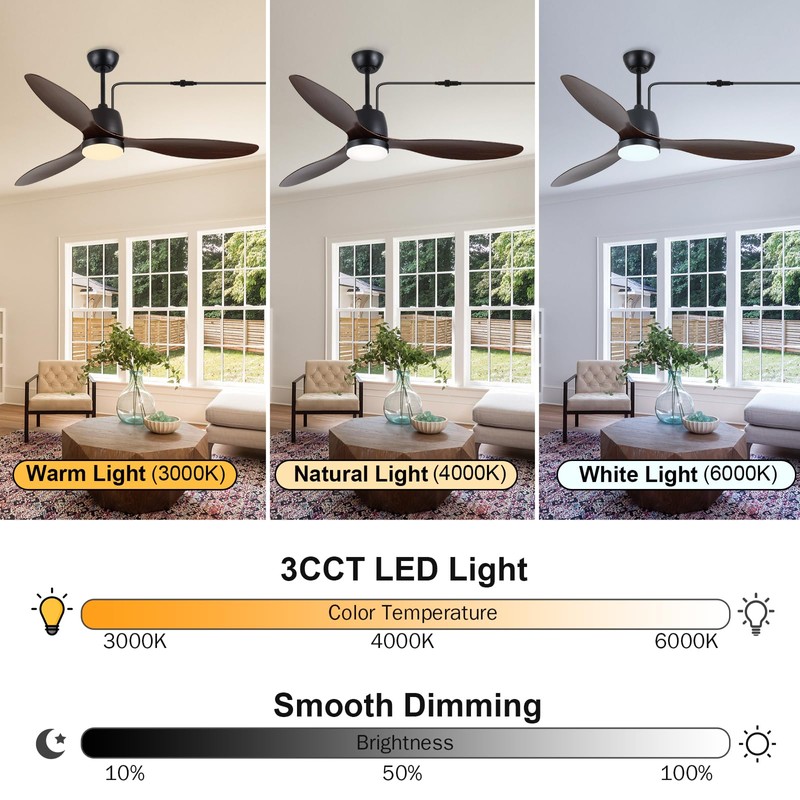 Kinyaras 52" Outdoor Ceiling-Fan with Light: Plug-in Waterproof Hanging Fans,
