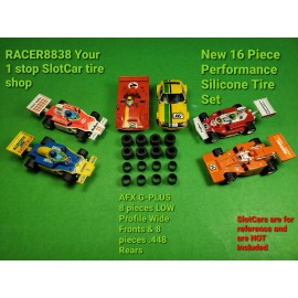 Racer8838 Silicone tires AFX G+ G-PLUS AURORA LOW profile FRONTS & REARS Upgrade Set 16 HO Slot Car tires