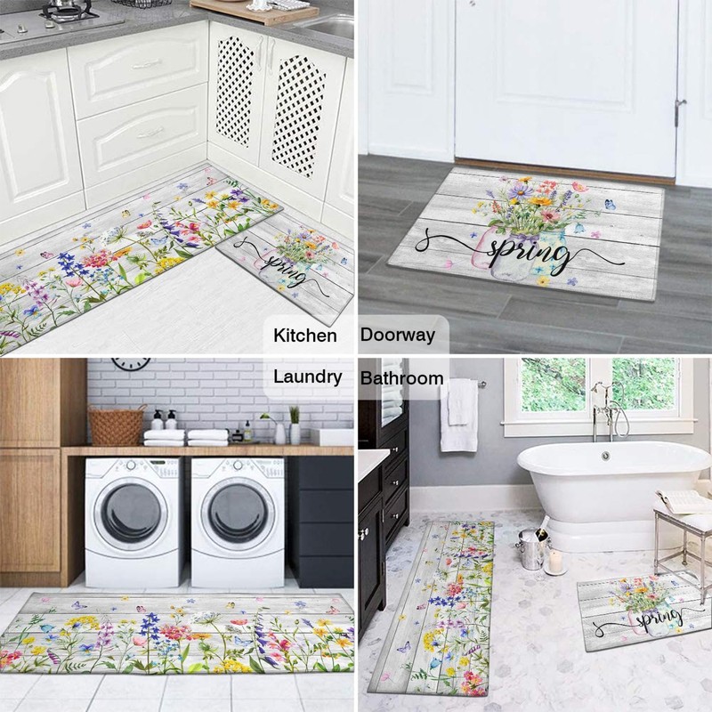 Twyt decor Spring Kitchen Rug Set of 2,Non-Slip Washable Kitchen