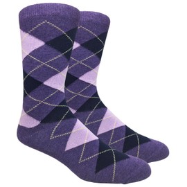 Urban Peacock Men's Argyle Dress Groomsmen Socks (Multiple Colors Available) (Argyle - Purples with Navy & Yellow, 1 Pair)