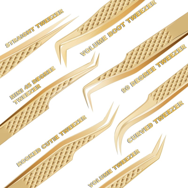 Eyelash Tweezers for Lash Extensions (Set of 7), Professional Lash