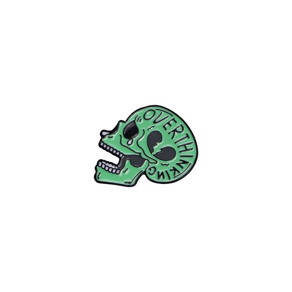Overthinking Green Skull Enamel Pin Metal badge brooch Edgy &