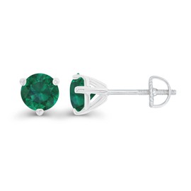 925 Sterling Silver 6mm Round 3 Prong Martini Set Created Green Emerald May Birthstone Screwback Stud Earrings