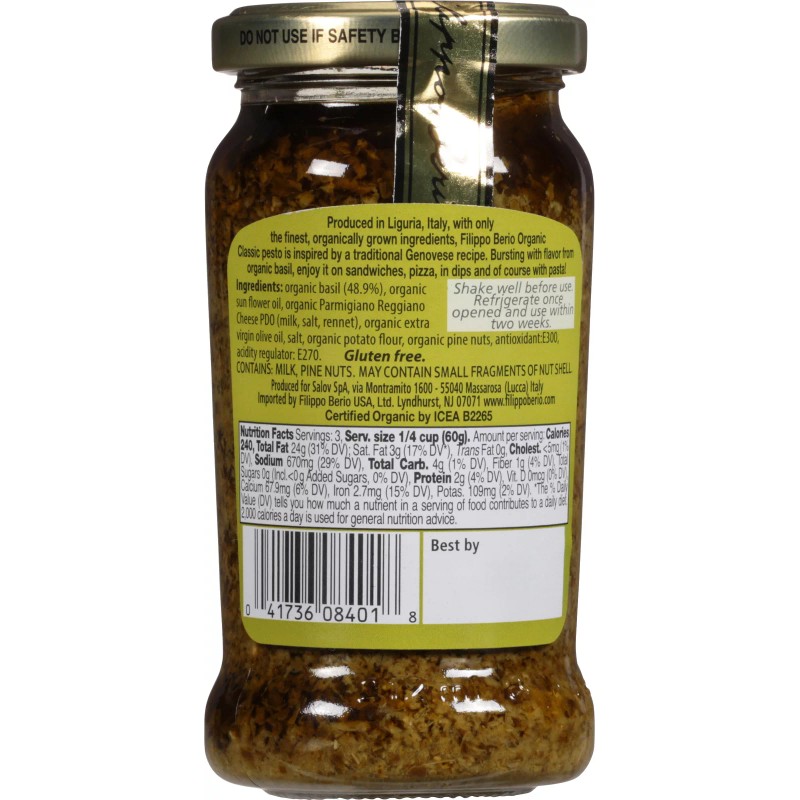Filippo Berio Pesto Basil Organic 6.7 oz (Pack of 6)