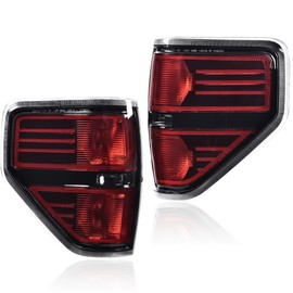 PIT66 Tail Lights, Compatible with 2009 2010 2011 2012 2013 2014 Ford F150 Pickup SVT,Black Lens Chrome Trim Rear Light Lamp Assembly 1 Pair
