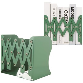 CYEAH 2 Pcs Adjustable Book Ends, Green Bookends for Shelves, Metal Book Ends for Heavy Books, Book Holders Organizer for Desk, Extends Up to 17 Inches Used in Office, Desk and School
