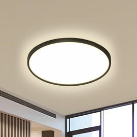 LED Ceiling Light LED Flat 18 W 2025 LM, IP40 Waterproof Round Bathroom Lamp, Kitchen Lamp, Neutral White 4500 K, Ceiling Lighting LED Black for Living Room, Bedroom, Hallway, Diameter 23 cm