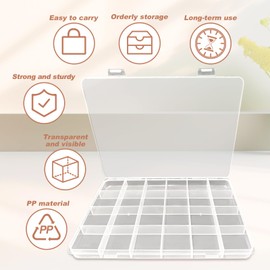 Xpieoyrm Pack of 6 24 Grid Transparent Sorting Boxes, Plastic Sorting Box, Storage Box, Double Buckle Storage Box, Organiser Box, for Buttons, Small Parts, Beads