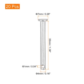 sourcing map 20Pcs 4mmx35mm Single Hole Clevis Pins, 304 Stainless Steel Flat Head Single Hole Clevis Pins for Mechanics Repair, Furniture Installation, Industrial Equipment, DIY (Silver)