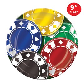 Beistle 16 Piece 9" Poker Chips Casino Themed Tableware Paper Plates for Las Vegas Party Supplies