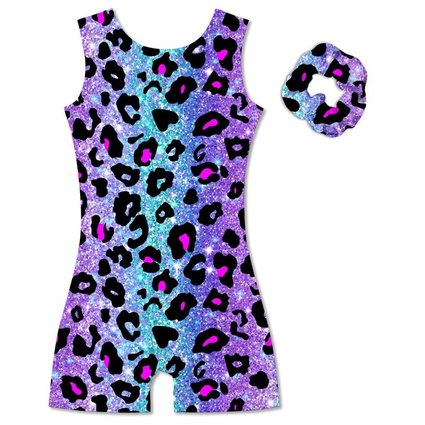 UNICOMIDEA Leotards For Girl with Scrunchie Purple Leopard Biketard for
