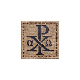 IR Chi Rho Christogram Infrared Symbol Jesus Christ 2x2 Lasercut Tactical Morale Patch (Coyote Brown Solid Black)
