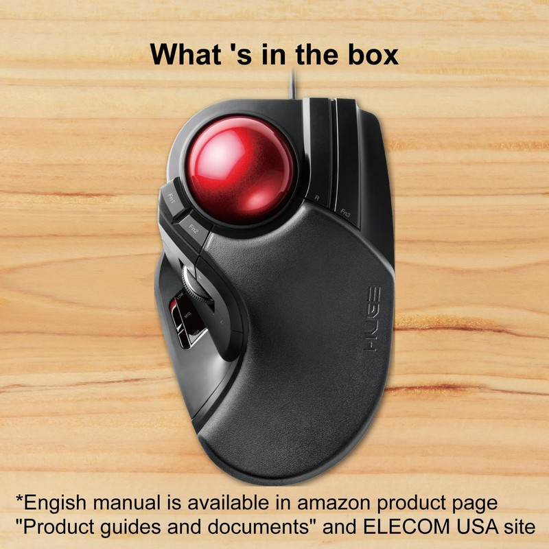 ELECOM HUGE Trackball Mouse, Wired, Finger-Operated, 8-Button Function, Palm Rest