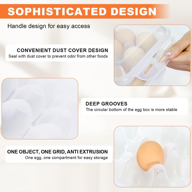 Obsoorth 2 Pack Egg Holder for Fridge with Lid, Stackable