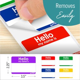 Hello My Name is Stickers, Assorted Color, Name Tag Stickers, 2.25" x 3.5" Name Badge Labels 100 Count, for Classroom, School, Meetings