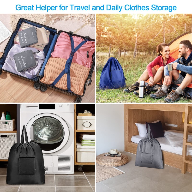 GOGOODA Travel Laundry Bags with Drawstring Closure XL Large Foldable