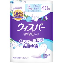 Whisper 2-in-1 W Guard, 0.1 fl oz (3 cc), 40 Pieces, Unscented (Absorbent Napkins, Urine Leak Pads for Women) (Oiling & Moisture Care)