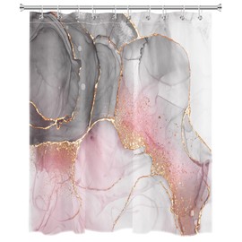 LB Grey and White Shower Curtain Decor,Pink and Black Marble Texture Modern Abstract Shower Curtain for Bathroom 60X72 inch Polyester Fabric Bathroom Decoration Bath Curtains Hooks Included