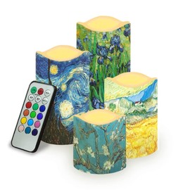Ystardream Van Gogh Starry Night Flameless Candles Plastic Moving Flickering LED Candles with Remote Color Changing & Timer,4 Packs