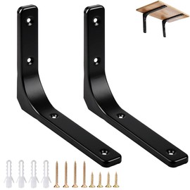 2 PCS Shelf Brackets 150 mm*125 mm Wooden Shelf Support Black Wall Hanging Corner Brace with Screws Decorative Metal L Bracket for Shelf Table Wood Board Furniture