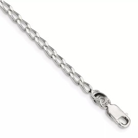 GlittersandGold Sterling Silver 2.8mm Open Elongated Link Chain Anklet Necklace