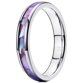 THREE KEYS JEWELRY Tungsten Carbide Womens 4mm Wedding Band Ring Polish for Women Purple Abalone Shell Inlay Engraved Engagement Size/Personlized Ring/Custom Ring 8