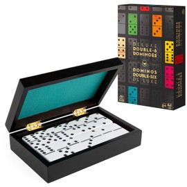 Spin Master Games, Legacy Deluxe Double 6 Dominó, Juego de Mesa clásico de 28 dominó en Caja de Madera Forrada de Lujo para Mayores de 8 años