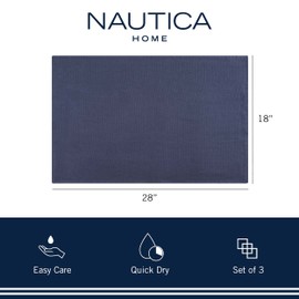 Nautica 100% Cotton Kitchen Towels | Super Absorbent Reusable Cleaning Cloths, Tea Towels, Hand Towels for Drying Dishes | Set of 3 | 18" X 28" | Navy/Heathered Stripe