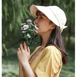 Tzrcyc Women's Cap, Hat, UV Protection, Back Ribbon Cap, With Ribbon, Hat, Casket, UV Protection, Sun Protection, Large Brim, Size Adjustable, Breathable, Small Face Effect, Cute, design 3