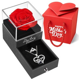 Norcalway Preserved Real Rose with Mom Necklace for Mom
