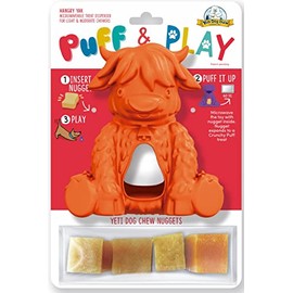 Yeti Puff and Play Dog Toy Interactive Nuggets Treats Dispenser Puzzle, Fun Stimulating Chew Toy for Teething, Behavior Training, Anxiety Calming, for Light to Moderate Chewers (Orange, Yak)