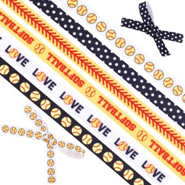 Tinoaly 6pcs 5 Yards Softball Hair Ribbons, 0.39in Width Softball Grosgrain Ribbon for Bows Polyester Baseball Bands for Crafts Gift Wrapping Sports Party Supplies Decoration