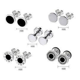 HinDaLi 8 Pairs Stainless Steel Earrings for Men Women Hoop Earrings Silver Earrings Viking Women's Stud Earrings Men Silver Stud Earrings Men's Small Earrings Silver Earrings Women's Stud Set Tunnel,
