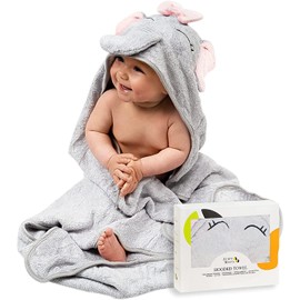 JM Bamboo Hooded Towel Baby, Baby Towel Hood Large (90 x 90 cm) for 0-5 Years, Soft and Absorbent Baby Care Set as Baby Gift (including Wash Cloth and Laundry Bag) - Pink