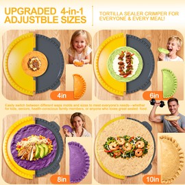 Updated 4-in-1 Tortilla Sealer Crimper, Adjustable 4"+6"+8"+10" Tortilla Crimper Quesadilla Maker, Double Leak-Proof for Perfect Sealed Burritos, Tacos and Creative DIY Cooking, Gift for Kitchen Lover