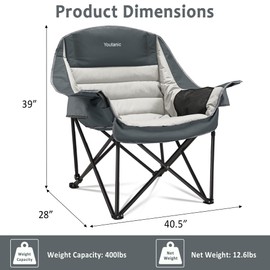 Youtanic Oversized Camping Chair, Portable Folding Camping Chairs with Side Pocket, Cup Holder and Carry Bag, Heavy Duty Outdoor Camping Chairs for Adults, Fishing, Sports, Trip, up to 400lbs, Style 8