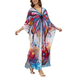 KECVOT Kaftan Dresses for Women Plus Size Batwing Sleeve Caftans Long Bathing Suit Cover Up Maxi Beach Dress Loungewear