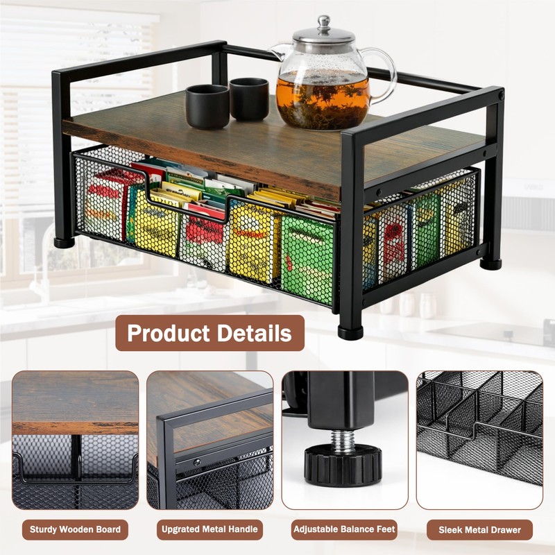 QTRQTR Tea Bag Organizer And Storage with Drawer Teabag Holder