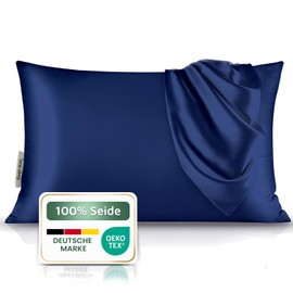 bene-sleep® Premium Silk Pillowcase - 100% Mulberry Silk 22 Momme | Oeko-Tex Certified* | Anti-Frizz & Wrinkle Reduction | Cooling, Hypoallergenic, Skin Friendly & Luxurious (Dark Blue, 50 x 70 cm)