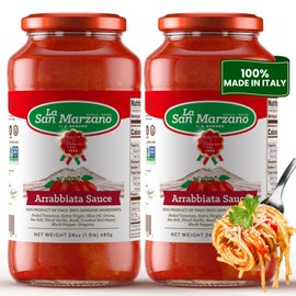 La San Marzano - Arrabiata Sauce - Pasta Sauce with 100% Made in Italy - Peeled Tomatoes with Fresh and Natural Ingredients Non-GMO, Vegan, Gluten Free, Kosher, Mediterranean Diet 24 Ounce Jar
