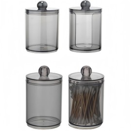 PUTOAHAO Pack of 4 Cotton Pad Dispenser, Cotton Bud Container, Cotton Pads Storage, Cotton Buds Box, Cotton Buds Storage Box, Cotton Bud Holder for Dressing Table, Bathroom, Bedroom (Black, E)