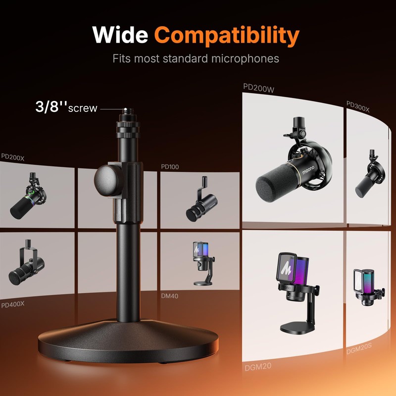 MAONO Desktop Mic Stand for PD200W/PD200X Microphone – Height Adjustable,