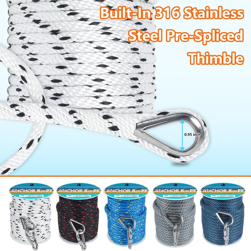 3/8 Inch 50 FT Anchor Rope, Boat Anchor Rope Solid