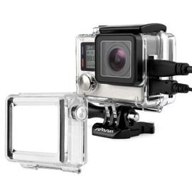 SOONSUN Side Open Skeleton Housing Case with Skeleton BacPac Backdoor and Lens Cap for GoPro Hero 4 3+ 3 Silver Back Camera