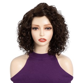 FASHION IDOL Short Curly Human Hair Bob Wigs for Women Wear and Go Deep Wave Lace Front Wig C-Part 12" Wig Pre plucked with Baby Hair Brown 180% Density